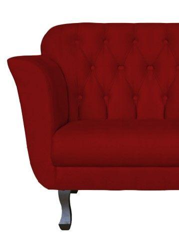 Imagem de Kit Namoradeira + 2 Poltronas Decorativa Dália Couro Vermelho Pés Madeira Ms Decor