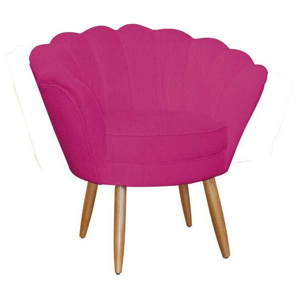 Imagem de Kit Namoradeira + 2 Poltronas Decorativa Pétala Couro Rosa Pink Pés Madeira Mz Decor