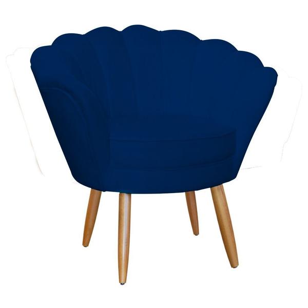 Imagem de Kit Namoradeira + 2 Poltronas Decorativa Pétala Suede Azul Marinho Pés Madeira Mz Decor