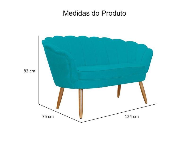 Imagem de Kit Namoradeira + 2 Poltronas Decorativa Pétala Suede Azul Tifany Pés Madeira Mz Decor