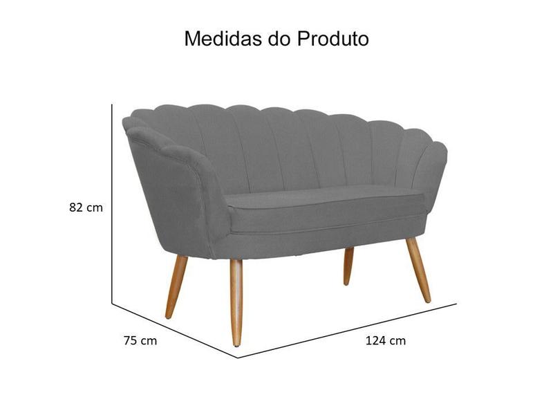 Imagem de Kit Namoradeira + 2 Poltronas Decorativa Pétala Suede Cinza Pés Madeira Ms Decor