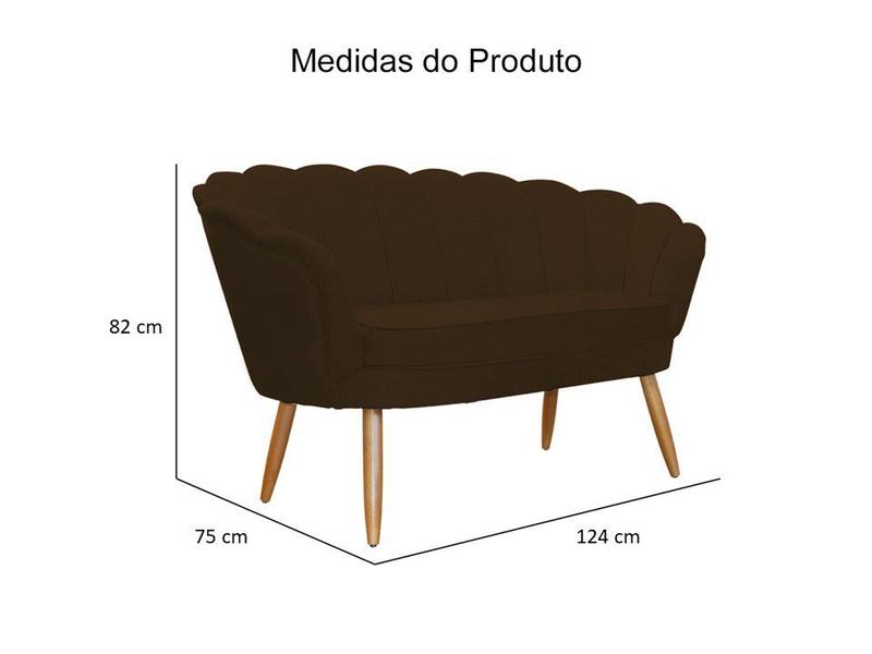 Imagem de Kit Namoradeira + 2 Poltronas Decorativa Pétala Suede Marrom Pés Madeira Ms Decor