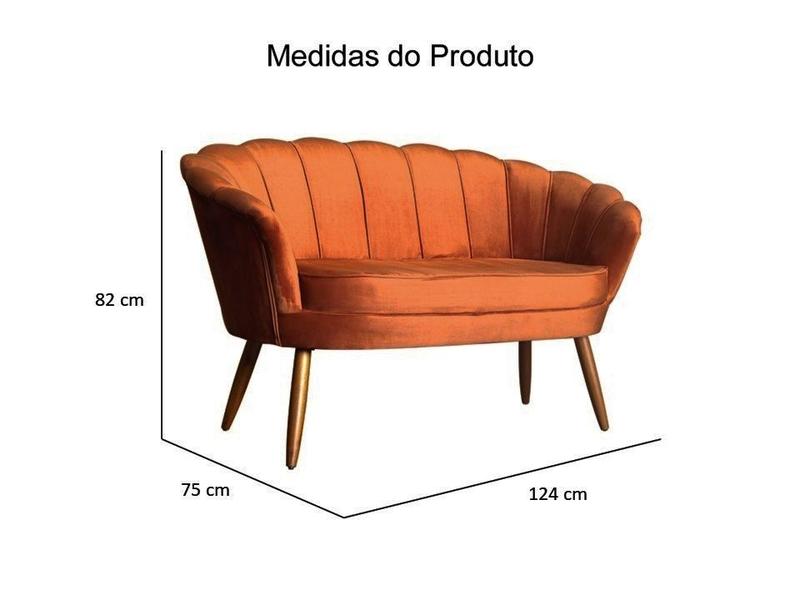 Imagem de Kit Namoradeira + 2 Poltronas Decorativa Pétala Veludo Terracota Pés Madeira Mz Decor