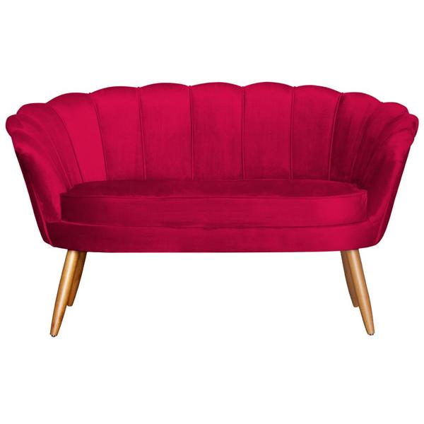 Imagem de Kit Namoradeira + 2 Poltronas Decorativa Pétala Veludo Vermelho Pés Madeira Ms Decor