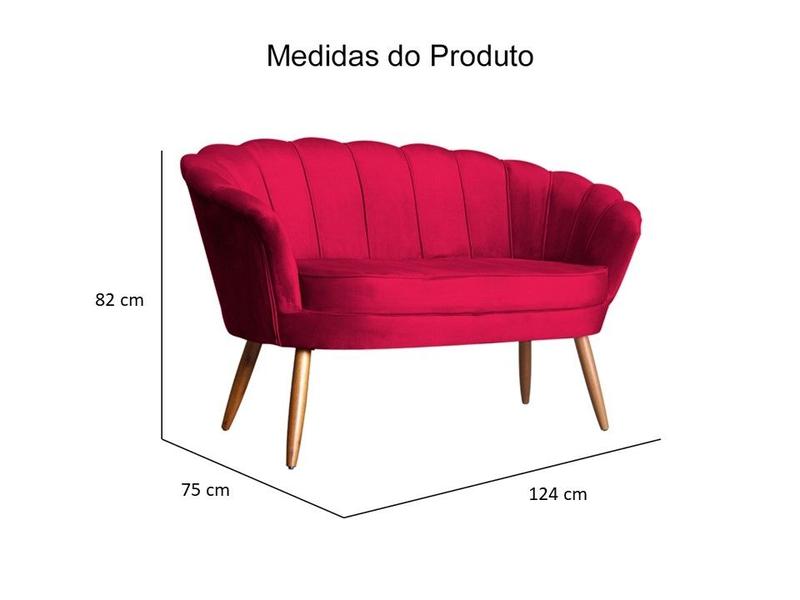 Imagem de Kit Namoradeira + 2 Poltronas Decorativa Pétala Veludo Vermelho Pés Madeira Ms Decor