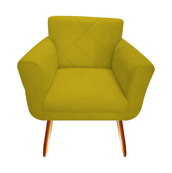 Imagem de Kit Namoradeira + 2 Poltronas Decorativa Sabrina Couro Amarelo Pés Madeira Ms Decor