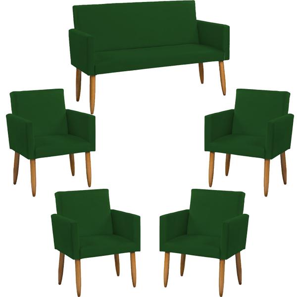 Imagem de Kit Namoradeira + 4 Poltronas Decorativas Nina Para Sala Suede Cores Pé Castanho