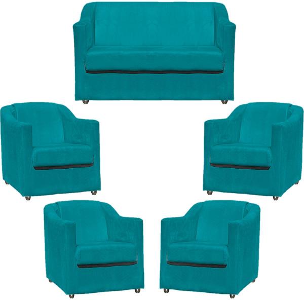 Imagem de Kit Namoradeira + 4 Poltronas Decorativas Para Sala Mila Suede Cores Pé de Plastico Cromado