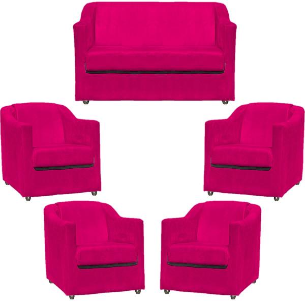 Imagem de Kit Namoradeira + 4 Poltronas Decorativas Para Sala Mila Suede Cores Pé de Plastico Cromado