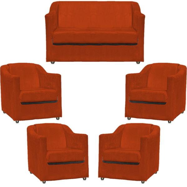 Imagem de Kit Namoradeira + 4 Poltronas Decorativas Para Sala Mila Suede Cores Pé de Plastico Cromado