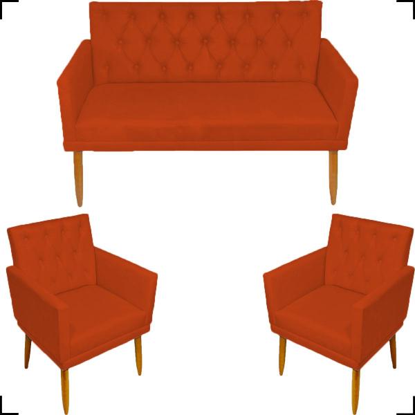 Imagem de Kit Namoradeira + 4 Poltronas Para Sala Decorativas Nina Com Base  E Capitonê Suede Cores Pé Castanho - Clique E Decore 