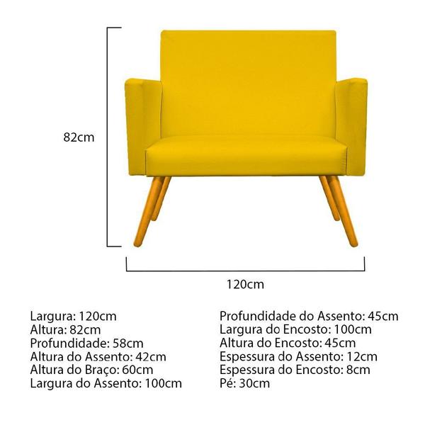 Imagem de Kit Namoradeira Arenzza e 02 Puffs Sofia Base Giratória de Madeira Corano Amarelo - KDAcanto Móveis