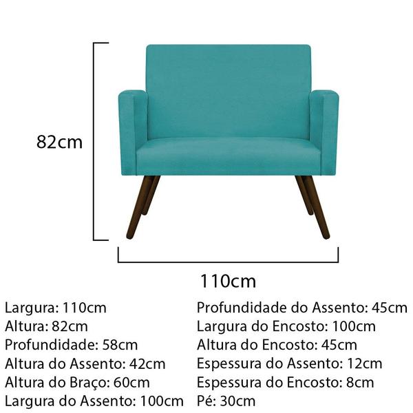 Imagem de Kit Namoradeira Arenzza e Puff Sofia Palito Tabaco Sala Decorativa Quarto Suede Azul Turquesa - KDAcanto Móveis