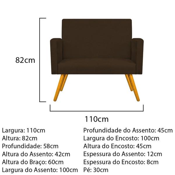 Imagem de Kit Namoradeira Beatriz e 02 Puffs Sofia Base Giratória de Metal Suede Marrom - KDAcanto Móveis