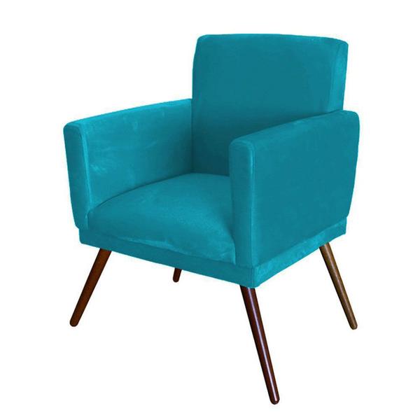 Imagem de Kit Namoradeira Com 02 Poltronas Decorativa Nina Rodapé Suede Azul Turquesa - DS Móveis