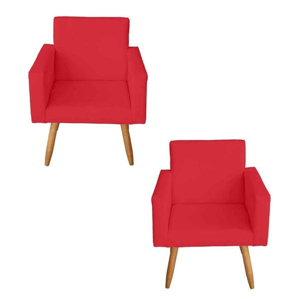 Imagem de Kit Namoradeira Decorativa com 2 Poltronas Sala de Estar Nina e Puff Aramado Vermelho - Mafer