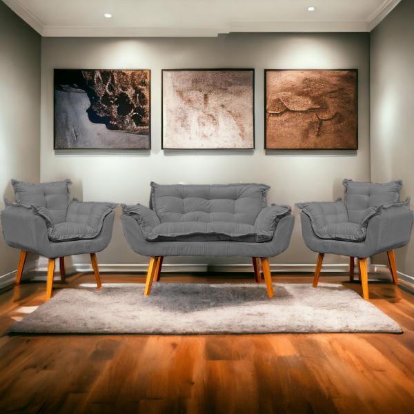 Kit Namoradeira Decorativa Para Sala + 2 Poltronas Reforçadas Para Amamentação Alice Suede Cores Pé Castanho - Clique & Decore Imagem de Kit Namoradeira Decorativa Para Sala + 2 Poltronas Reforçadas Para Amamentação Alice Suede Cores Pé Castanho