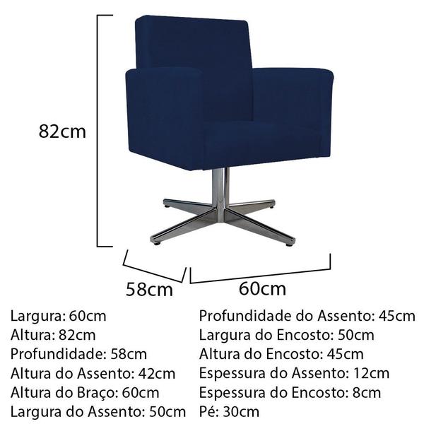 Imagem de Kit Namoradeira e 02 Poltronas Arenzza Base Giratória de Metal Suede Azul Marinho - KDAcanto Móveis