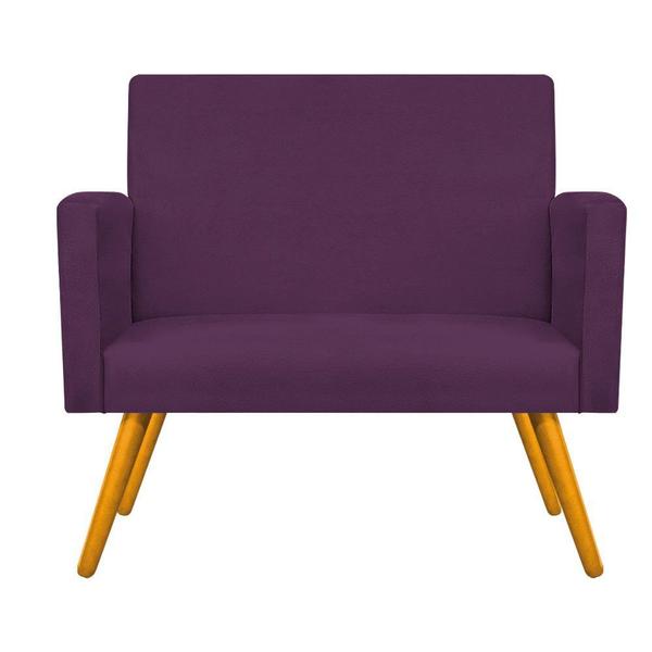 Imagem de Kit Namoradeira e 02 Poltronas Arenzza Base Giratória de Metal Suede Roxo - KDAcanto Móveis