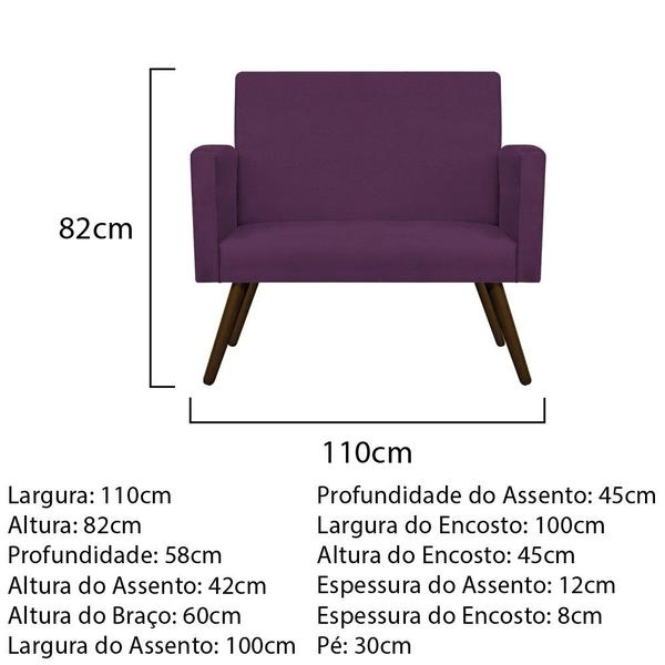 Imagem de Kit Namoradeira e 02 Poltronas Arenzza Palito Tabaco Suede Roxo - KDAcanto Móveis