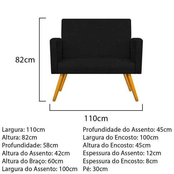 Imagem de Kit Namoradeira e 02 Poltronas Beatriz Base Giratória de Madeira Sala de Estar Decor Recepção Suede Preto