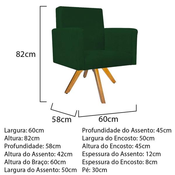 Imagem de Kit Namoradeira e 02 Poltronas Beatriz Base Giratória de Madeira Suede Verde - KDAcanto Móveis