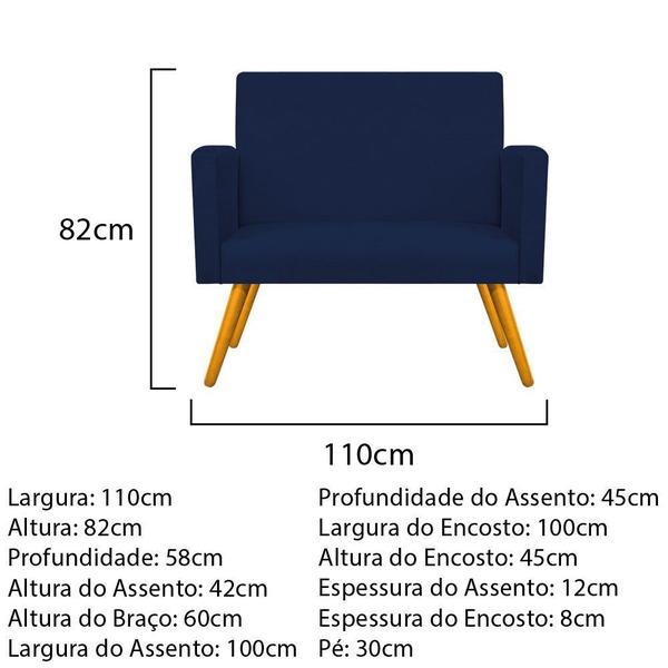 Imagem de Kit Namoradeira e 02 Poltronas Beatriz Base Giratória de Metal Sala de Estar Decor Recepção Suede Azul Marinho