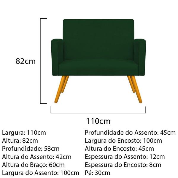 Imagem de Kit Namoradeira e 02 Poltronas Beatriz Base Giratória de Metal Sala de Estar Decor Recepção Suede Verde