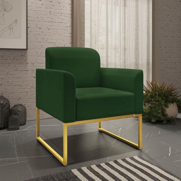 Imagem de Kit Namoradeira e 1 Poltrona Decorativa Base Industrial Dourada Maressa S23 Suede Verde - Ibiza