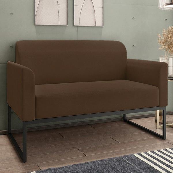 Imagem de Kit Namoradeira e 1 Poltrona Decorativa Base Industrial Preta Maressa S06 Suede Marrom - Ibiza