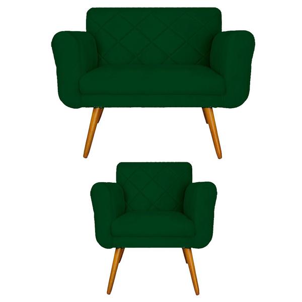 Imagem de Kit Namoradeira e 1 Poltrona Estofada Para Sala de Tv Isabella Suede Verde - DL DECOR