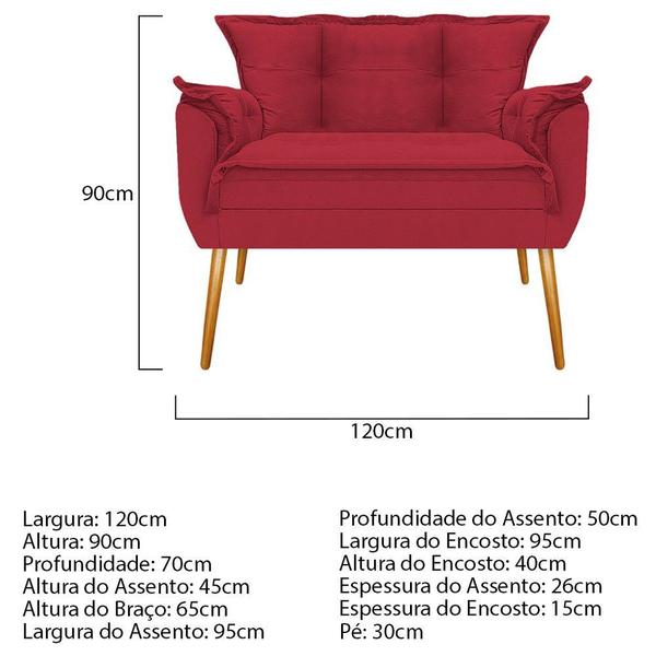 Imagem de Kit Namoradeira e 2 Poltronas Decorativas Apolo Pés Palito Mel Tecido Sintético Vermelho - KDAcanto Móveis