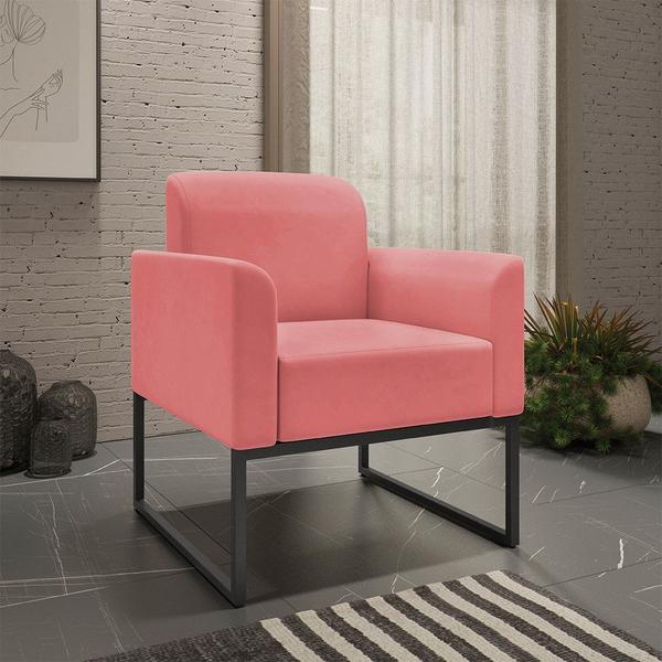 Imagem de Kit Namoradeira e 2 Poltronas Decorativas Base Industrial Preta Maressa S17 Suede Rosê - Ibiza