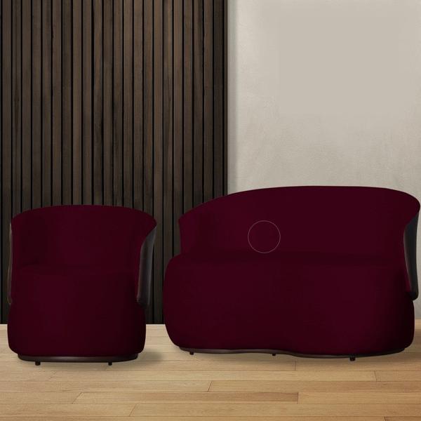 Imagem de Kit Namoradeira + Poltrona Decorativa Beatriz Orgânica Composê Couro Marrom Suede Marsala Ms Decor