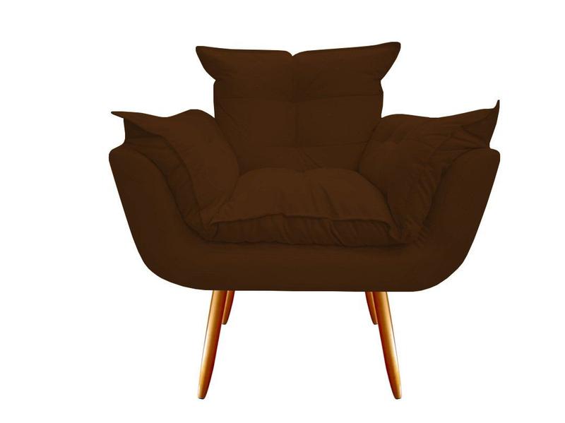 Imagem de Kit Namoradeira + Poltrona Decorativa Opala Suede Marrom Pés Madeira Ms Decor