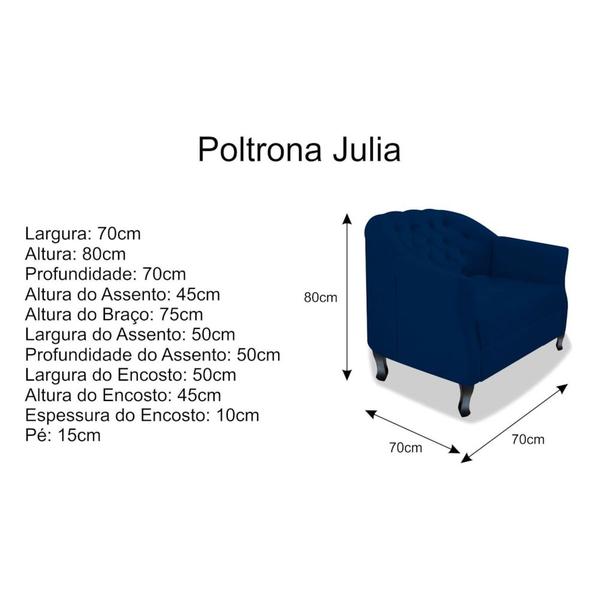 Imagem de Kit Namoradeira Recamier Sofá mais 02 Poltrona Julia Pés Luís Xv Com Botonê Quarto Sala de Estar Recepção Suede Azul Marinho - AM Decor