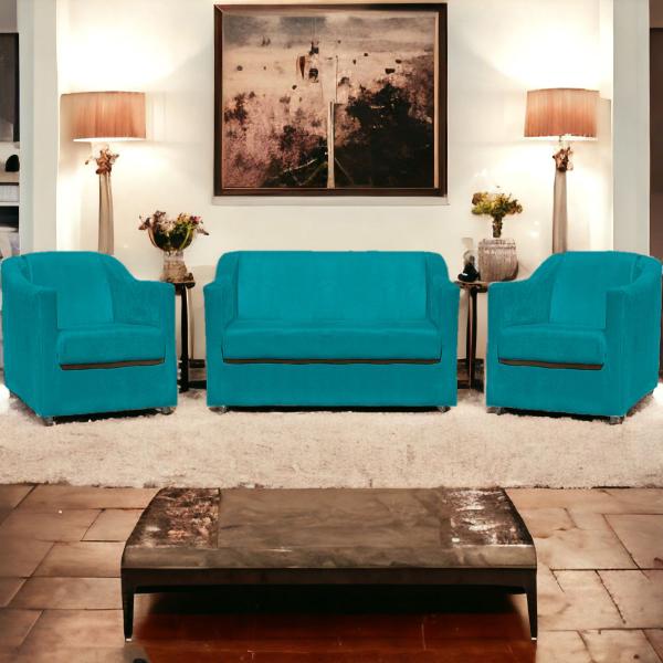 Imagem de Kit Namoradeira Reforçada + 4 Poltronas Decorativas Para Recepção Escritório Suede Cores Pés Cromado