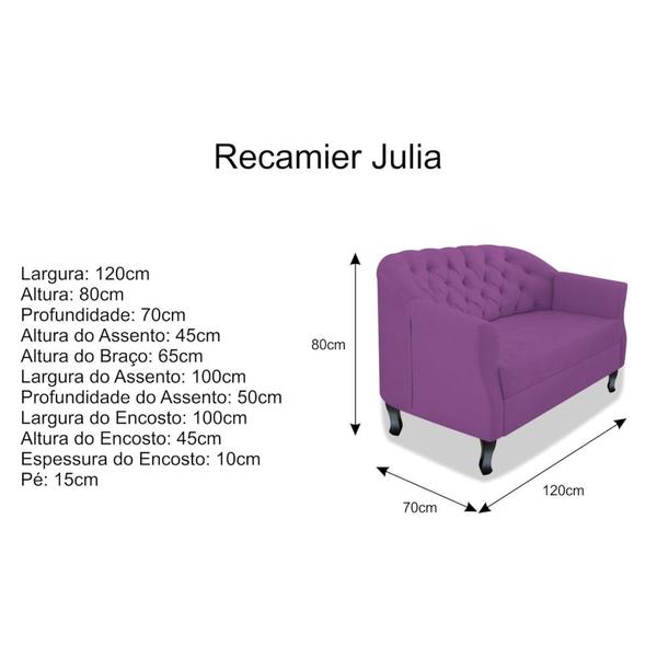 Imagem de Kit Namoradeira Sofá Recamier e Poltrona Julia Pés Luís Xv Com Botonê para Sala de Estar Recepção Quarto Escritório Roxo Suede - AM Decor