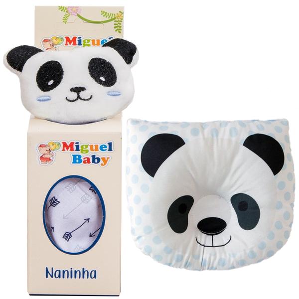 Imagem de Kit Naninha + Travesseiro Bebê Anatômico Apoio Cabeça Panda Azul