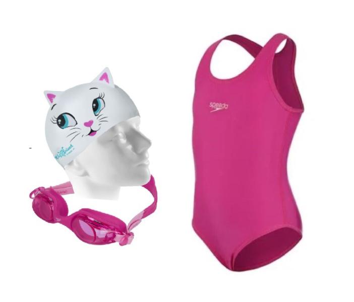 Imagem de Kit Natação Speedo Maiô Vital + Óculos Jr Olympic + Touca Cat Silicone 6 a 10 anos