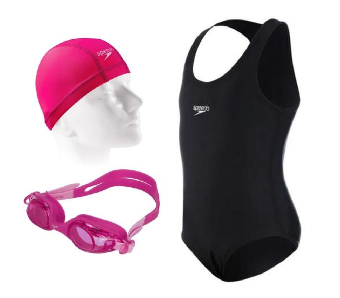 Imagem de Kit Natação Speedo Maiô Vital + Óculos Jr Olympic + Touca Xtrafit Tecido - 6 a 12 anos