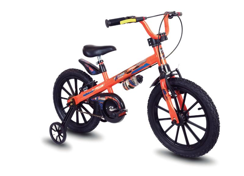 Imagem de Kit Nathor Bicicleta Infantil Aro 16 Com Rodinhas Laranja Extreme + Capacete Infantil Preto