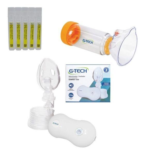 Imagem de Kit Nebulização Inalador + Espaçador + Soro 50 Ml G-tech