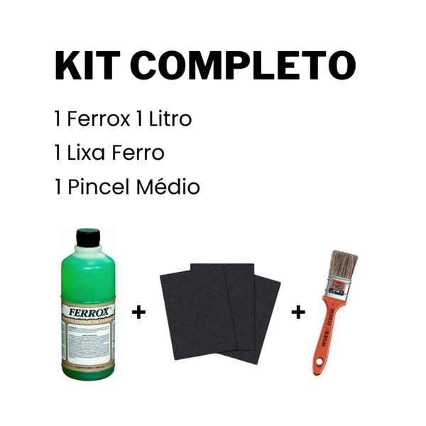 Imagem de Kit Neutralizador Remove Ferrugem Ferrox 1 Litro + Pincel + Lixa