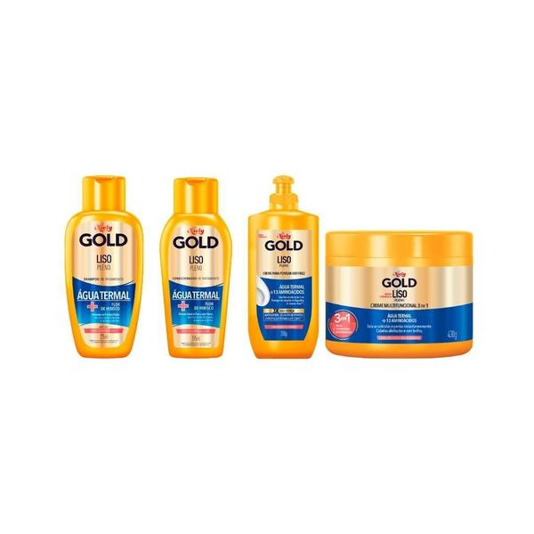 Imagem de Kit Niely Gold Liso Pleno Shampoo+Cond+Cr Pentear+Masc