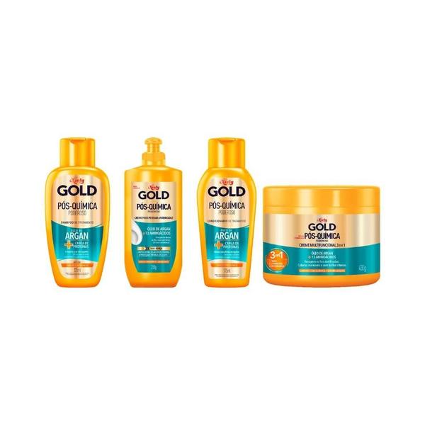 Imagem de Kit Niely Gold Pos Quimica Shampoo+Cond+Cr Pentear+Masc