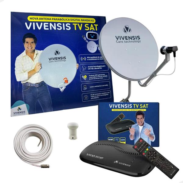 Imagem de Kit Nova Antena Parabólica Digital Vivensis com receptor Vivensis Vx10 HD