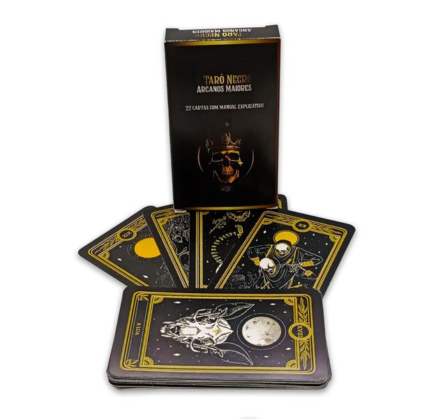 Kit O Tarot Negro 22 Cartas e Porta Tarô Caixa Madeira - Tarô