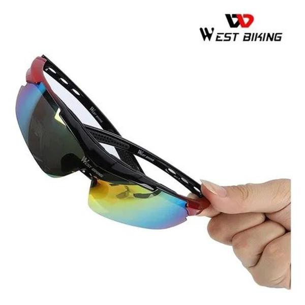 Imagem de Kit Óculos de Sol Esportivo para Corrida Ciclismo MTB Polarizado com 5 Lentes e Bolsa de Transporte West Biking