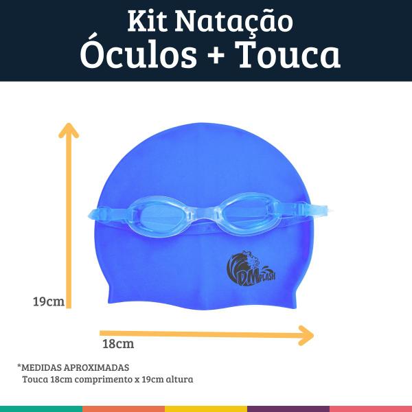 Imagem de Kit Óculos Infantil Natação Com Touca Estojo Azul ES Dm Toys